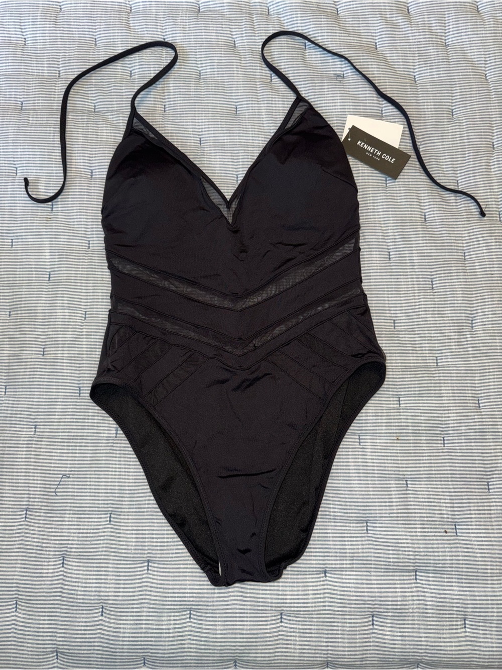 Kenneth Cole Black Mesh-Trim One-Piece Swimsuit